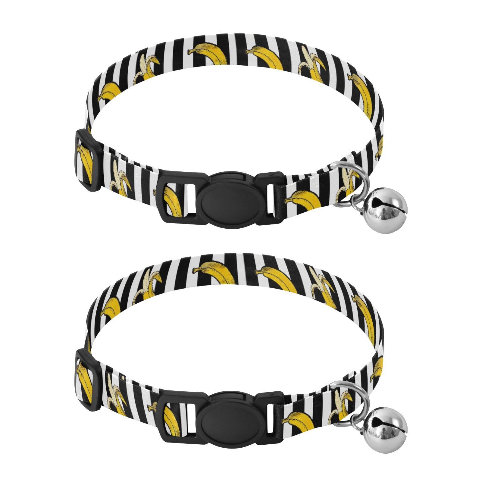 Bananas Black White Stripes Kitten Collars 2 Pack Collar for Puppy Adjustable Length 10.6" to 17.1"