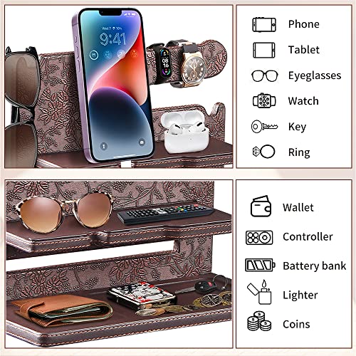 Gifts For Men,Leather Phone Stand Docking Station,Desk Organizer Holder For Watch Key&Accessories,Birthday Gifts For Him Dad Boyfriend Husband Valentines Father's Day Anniversary,Cool Gadgets For Men #TOP2