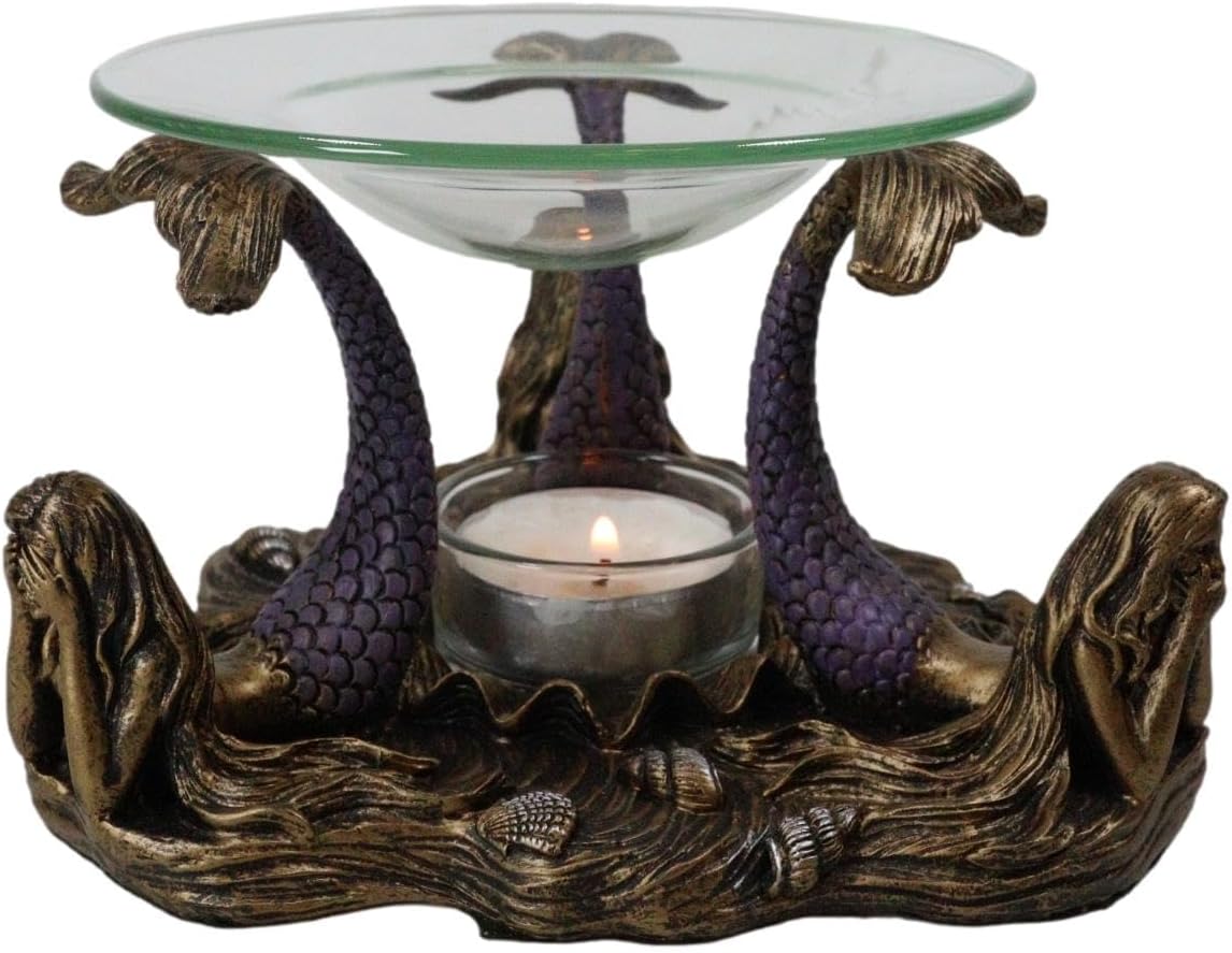 Ebros Gift See Hear Speak No Evil Three Sirens Mermaids of The Cove Candle Heat Oil Burner Tart Warmer Aroma Scent Figurine Home Fragrance Decorative Aromatherapy Nautical Marine Accent