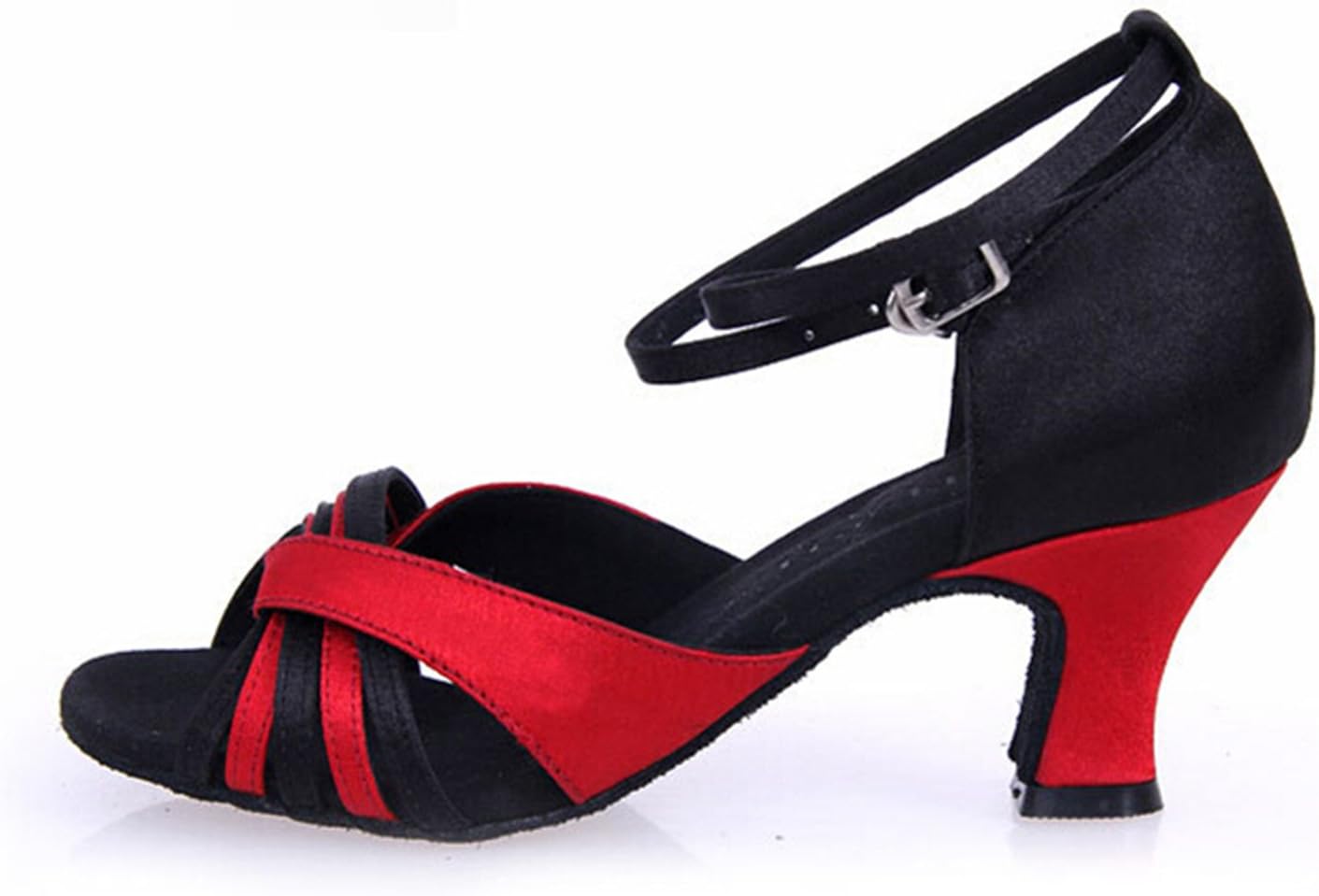 TDA Women's Fashion Mid Heel Ankle Wrap Satin Salsa Tango Ballroom Latin Modern Dance Wedding Shoes