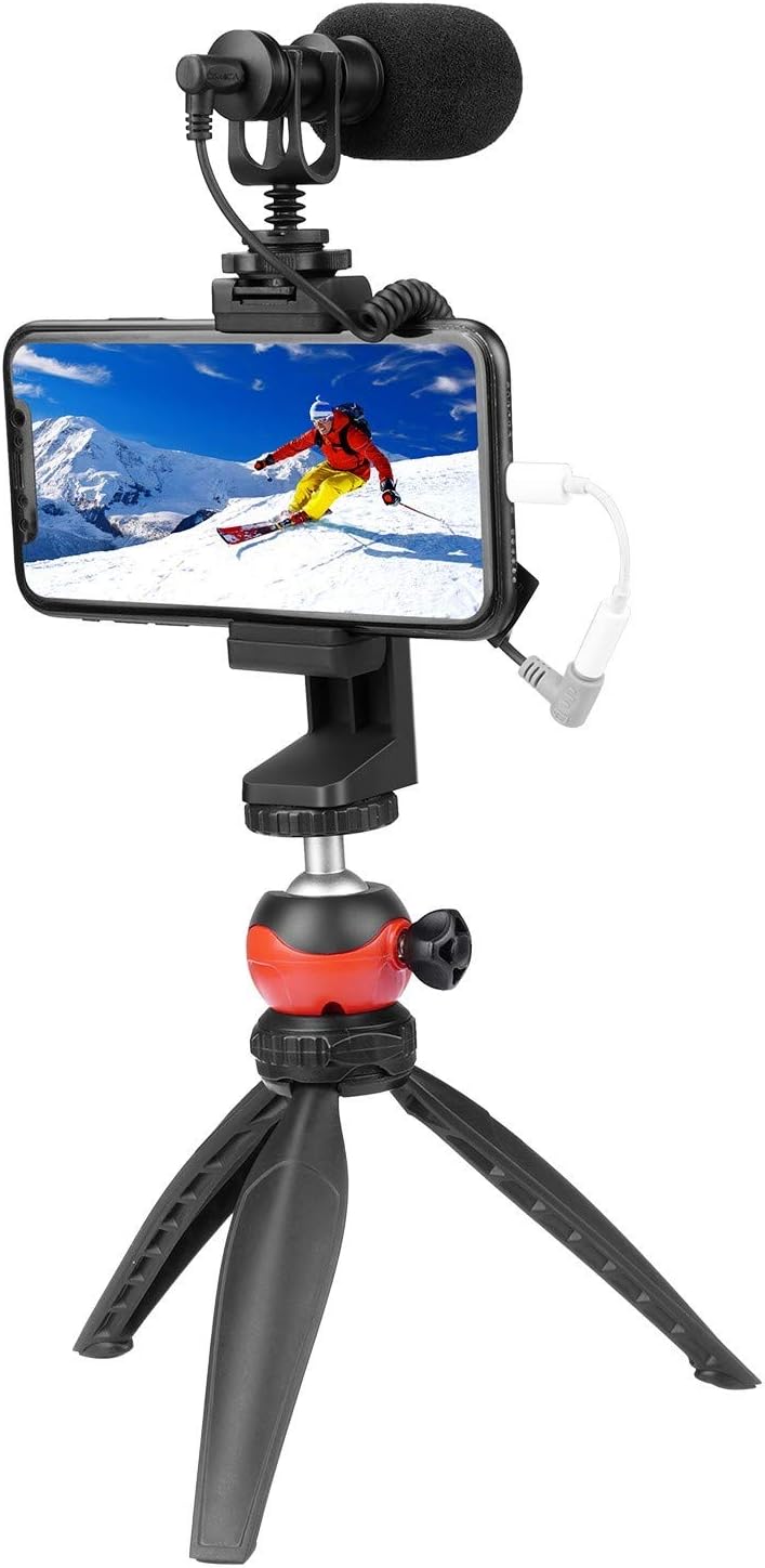 EACHSHOT Microphone for iPhone with Tripod, Recording Equipment with External Videomic Shotgun Mic and Stand for Android Cell Phone Vlog Filming, Smartphone Vlogging Kit for YouTube TikTok Live Video