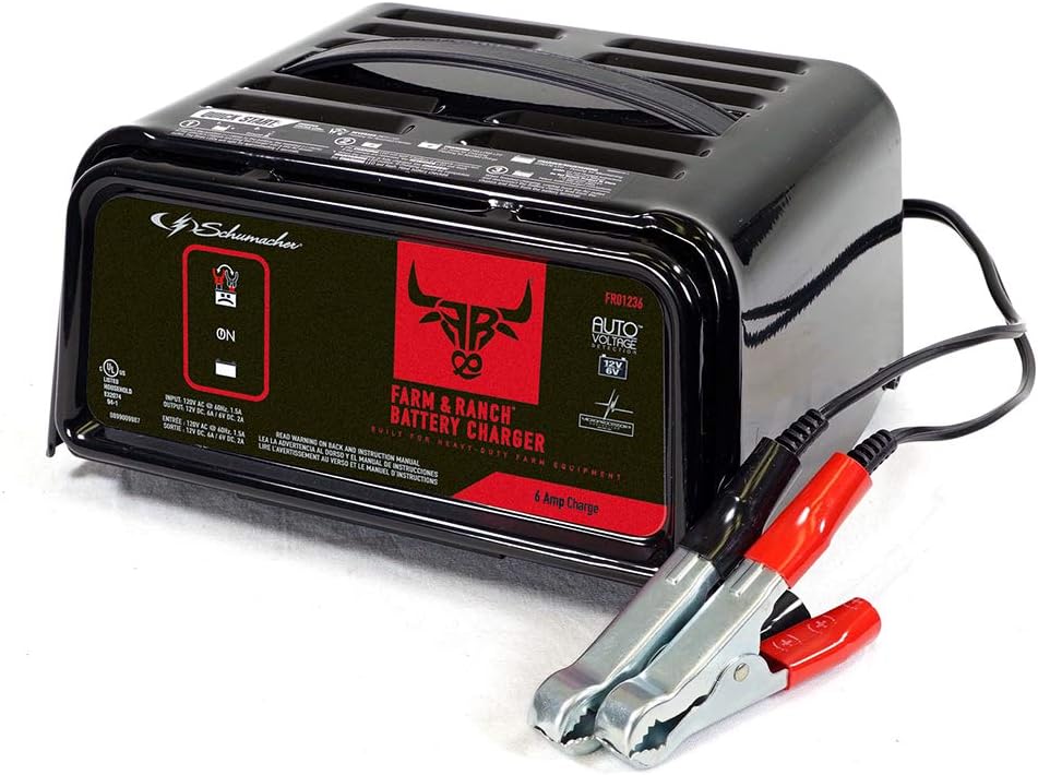 Schumacher Electric Farm and Ranch Battery Charger and Maintainer, FR01236, 3-in-1, Fully Automatic, 6 Amps, 6 Volt, 12 Volt, for Car, SUV, Truck, Marine, and Farm Equipment Batteries