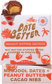 Date Better Peanut Butter Crunch – Chocolate-Covered Medjool Dates Filled with Peanut Butter, Vegan & Gluten-Free (6-Pack)