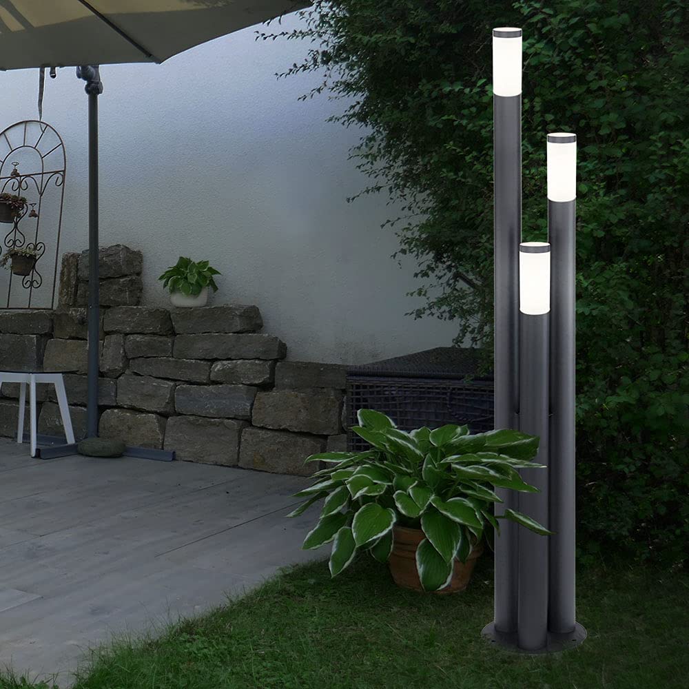 Säulenleuchte für Außen 170 cm Garten Stehlampe Edelstahl Standleuchte Terrasse groß, drei Säulen in anthrazit, E27, Höhe 170 cm