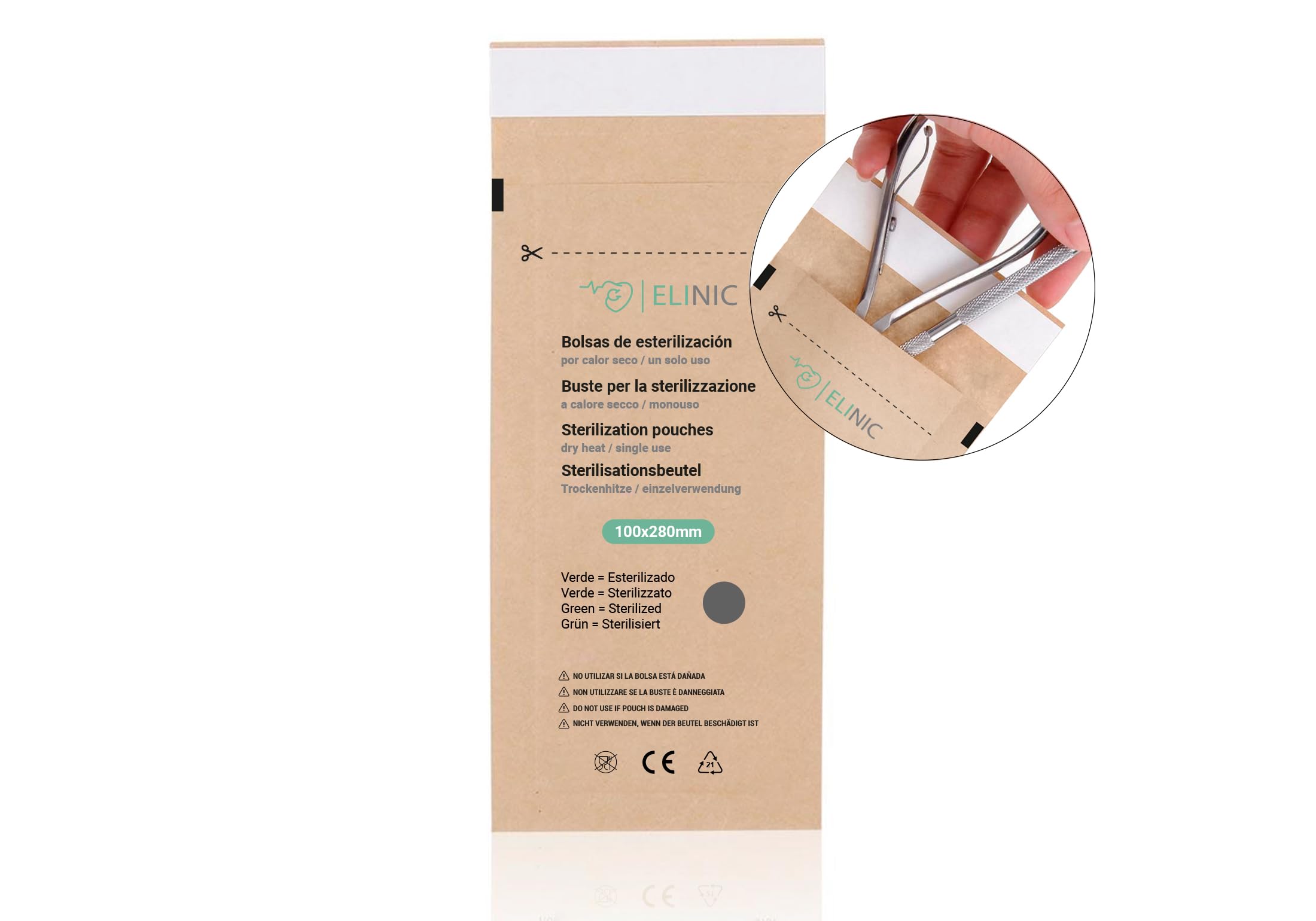 Sacchetti di sterilizzazione per calore secco 100 pz. (100 x 280 mm)
