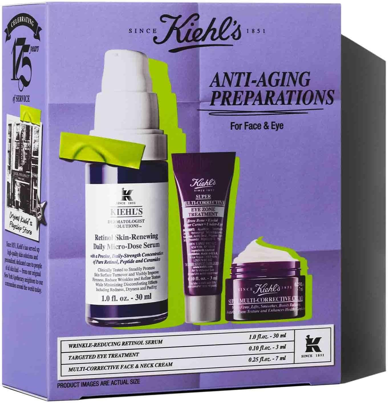 Kiehl's Anti-Ageing Skincare Essentials Set, Gentle Retinol Serum, Youth-Boosting Eye Cream, Multi-Benefit Moisturiser, Visibly Reduce Wrinkles, Smooth Fine Lines, Younger-Looking Skin