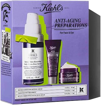 Kiehl's Anti-Ageing Skincare Essentials Set, Retinol, Reduces Wrinkles
