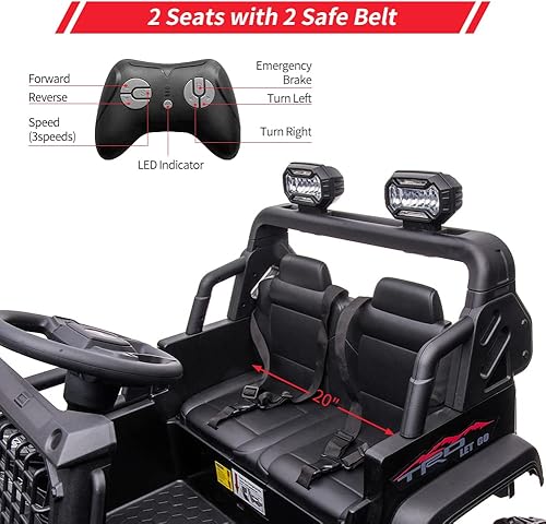 Miniatura 2 de Auto de paseo para niños de 24 V con control remoto, 2 asientos de 20 pulgadas, camión ancho de asiento extra grande, vehículo eléctrico de batería