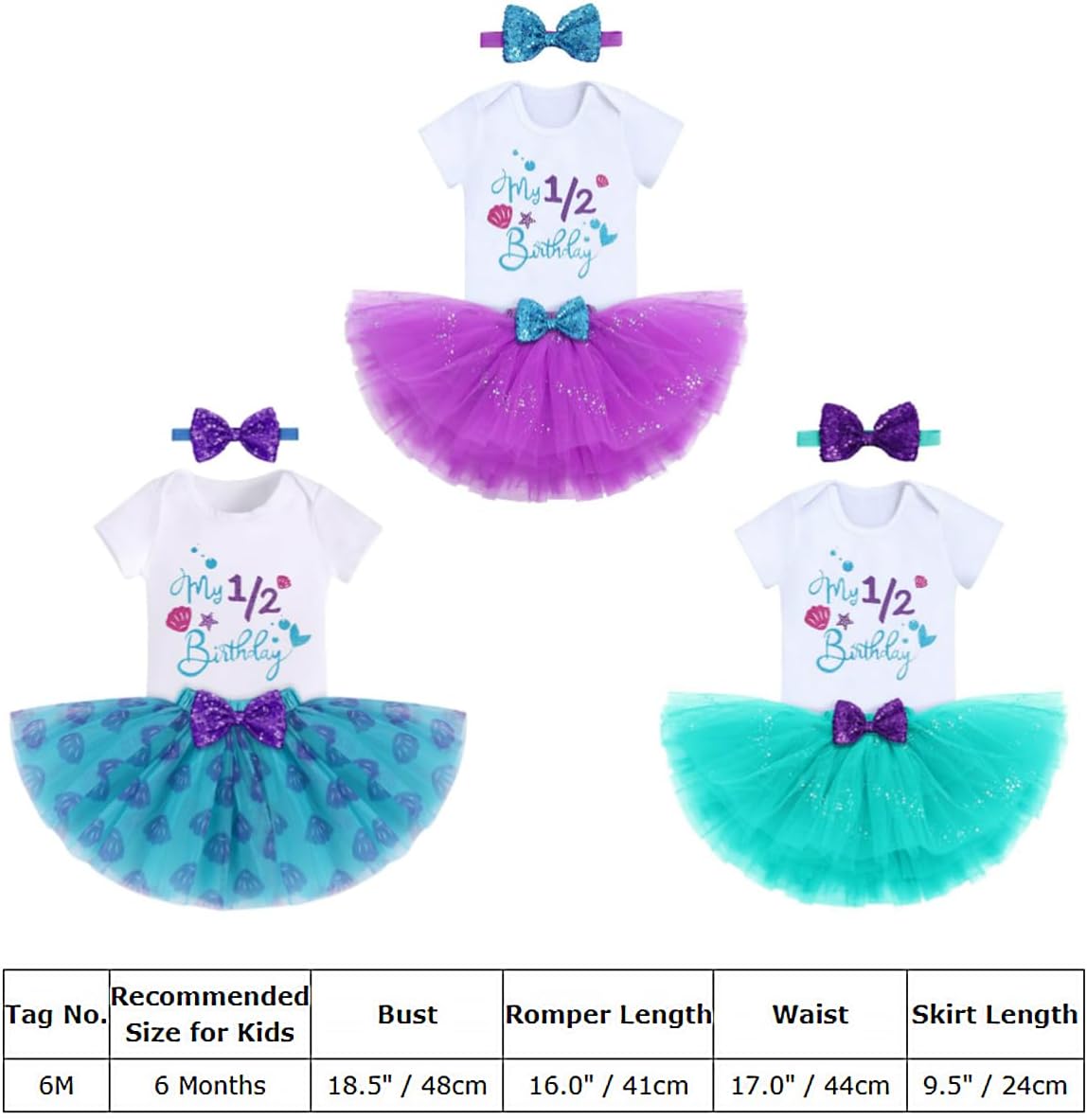 IBTOM CASTLE Baby Girl Mermaid 1st 2nd 3rd Birthday Outfit Sparkly Romper Tutu Skirt +Headband Cake Smash Photoshoot Clothes