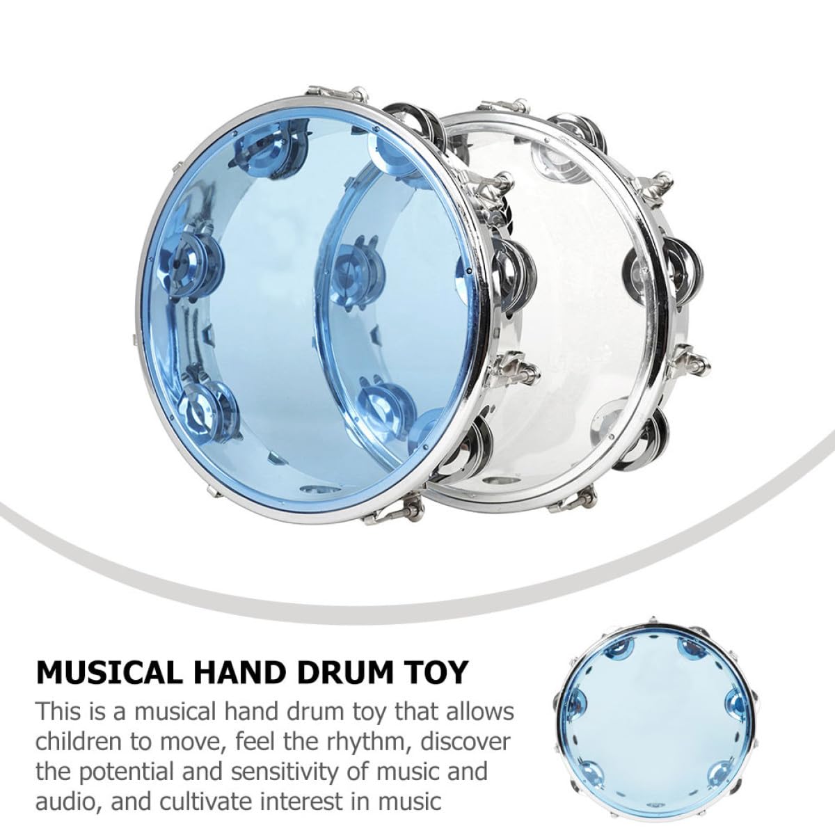 de Percusión de Doble con Aro de Acero Inoxidable y Cuerpo Abs Transparente Azul Instrumento para Adultos de Mano para Educación y Fiesta