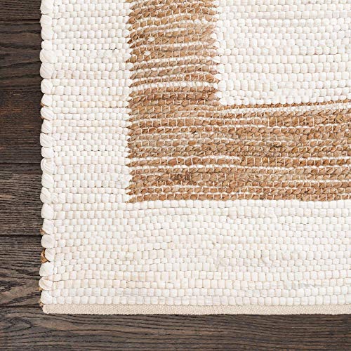 Image of Unique Loom Chindi Jute Collection Casual, Modern, Bohemian, Border Area Rug (2' 2 x 6' 0 Runner, White /Natural)
