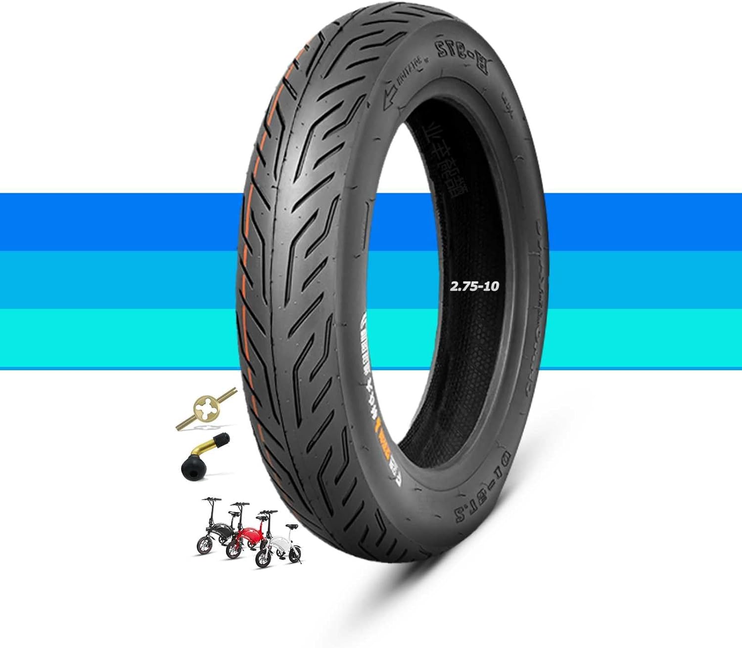 2.75-10 Dirt Bike Tire Street Tire | 37J 4 P.R. Max Load 282 Lbs | Tubeless Scooter Tire with Valves and Tools