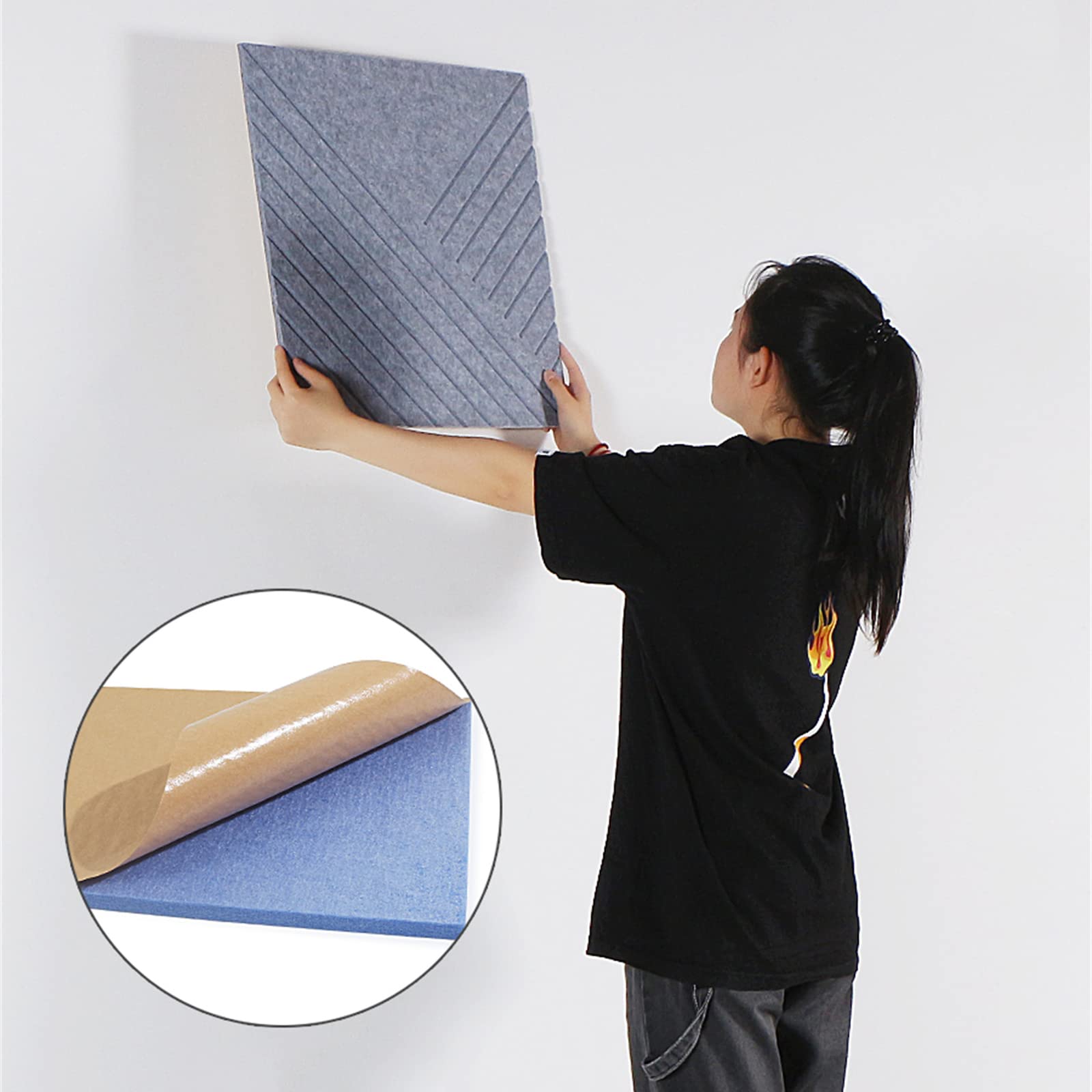 Pannelli fonoassorbenti in schiuma ad alta densità – Confezione da 10 grandi piastrelle acustiche da parete 50 x 50 x 1 cm, per studio teatro e uso domestico, pannelli autoadesivi in feltro per