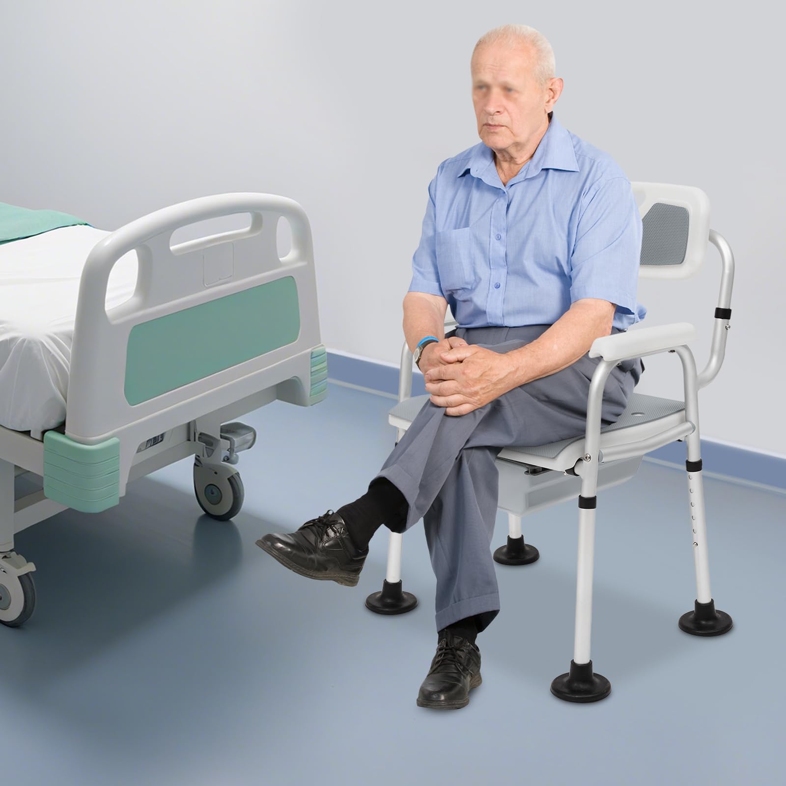Taburete de ducha regulable en altura, antideslizante, asiento de ducha con reposabrazos y respaldo, silla de inodoro para personas mayores, adultos y discapacitados, capacidad de carga de 150 kg