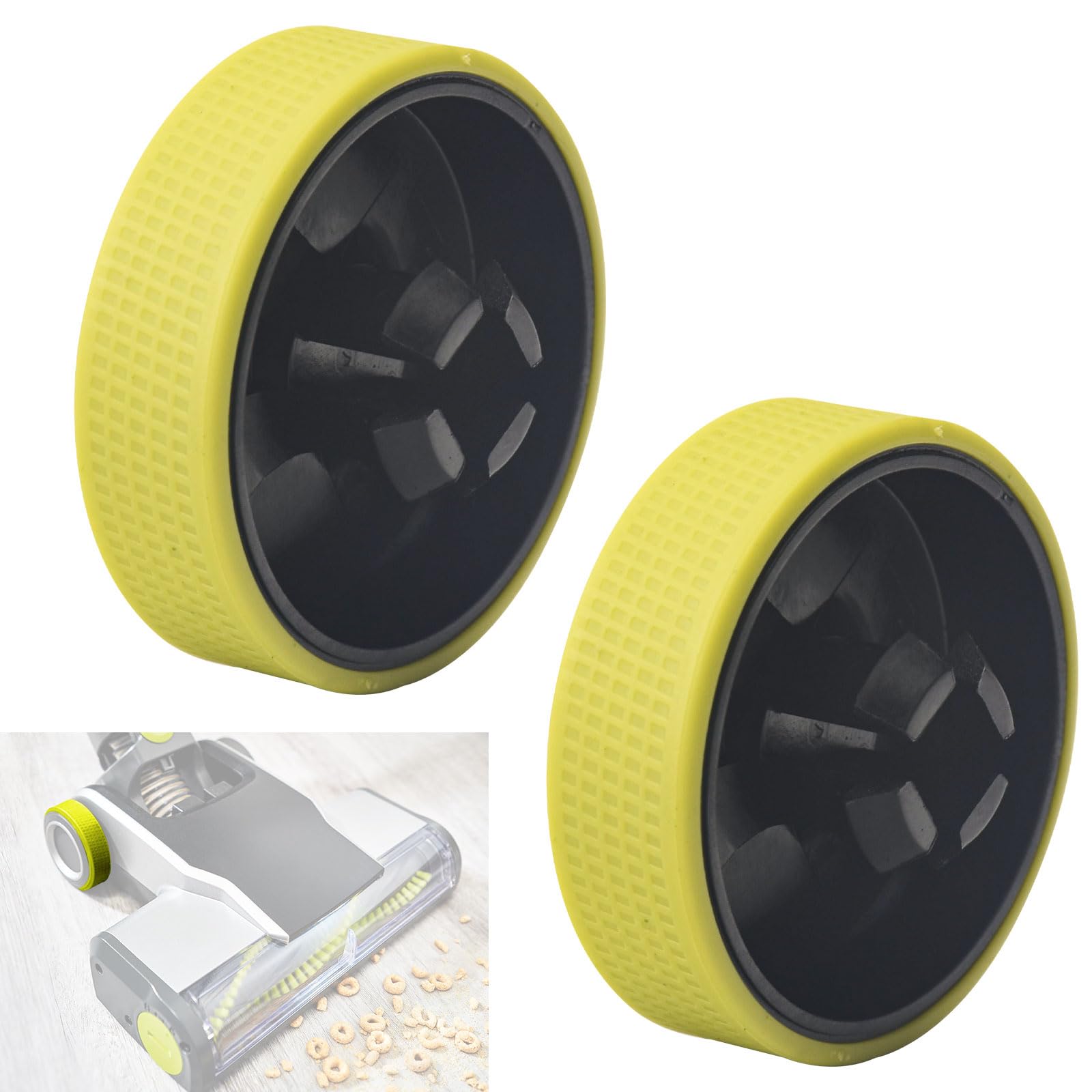 2 Pack Upgraded Replacement Cordless Vacuum Cleaner Wheels for Ryobi PCL720K PBLSV716K Vacuum Cleaners, Silicone Wheel Base, Anti-slip Noise Reduction - Green