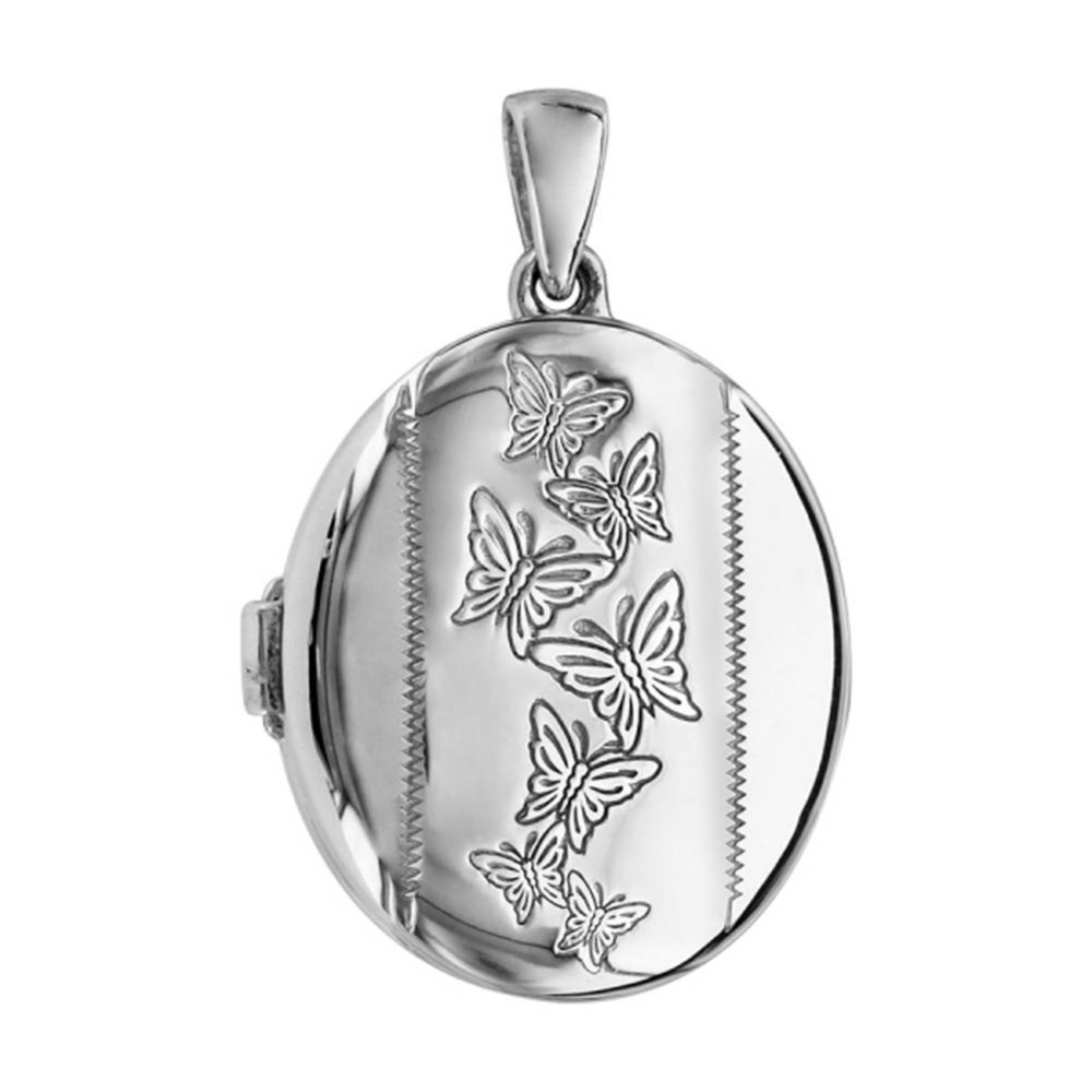 Pendentif Cassolette Ovale Motif Papillon Argent rhodié (1 ou 2 Photos Droite et Gauche) + écrin (Offert) + Certificat d'Authenticité Argent 925‰