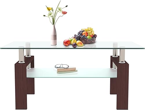 Miniatura 21 de Mesa de centro rectangular de vidrio para sala de estar, con mesa de vidrio templado y capa de MDF, para sala de estar y oficina (todo negro + Todo