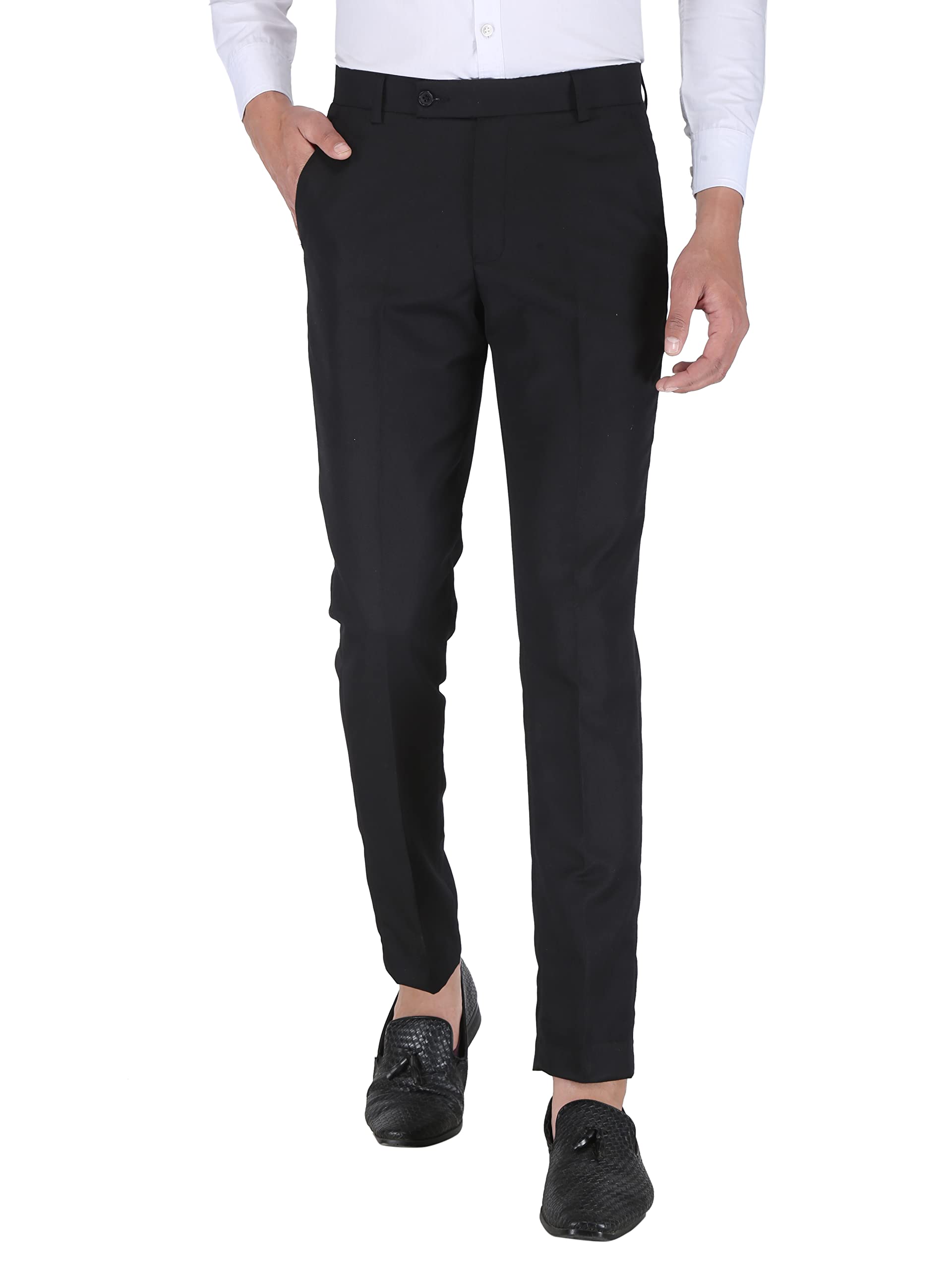 Slim fit Men's Polyester Solid Formal Trouser-image-20