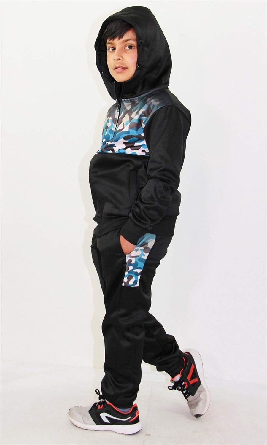 Kids Boys Girls Tracksuit Camouflage Panelled Hooded Top & Bottom Jogging Suits