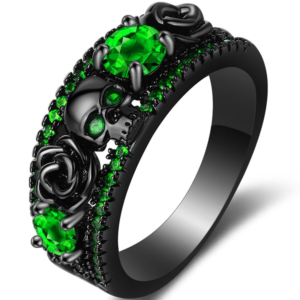 Retro Vintage Stainlless Steel Black Gold Plated Gothic Skull Hallloween Biker Ring