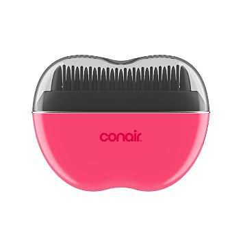 Conair Cordless Heated Brush, Portable Ceramic Ionic Smoothing Brush for Frizz Control & Shine, Rechargeable, 2 Heat Settings, Travel-Friendly Styling Tool with Protective Cover, Hot Pink & Black