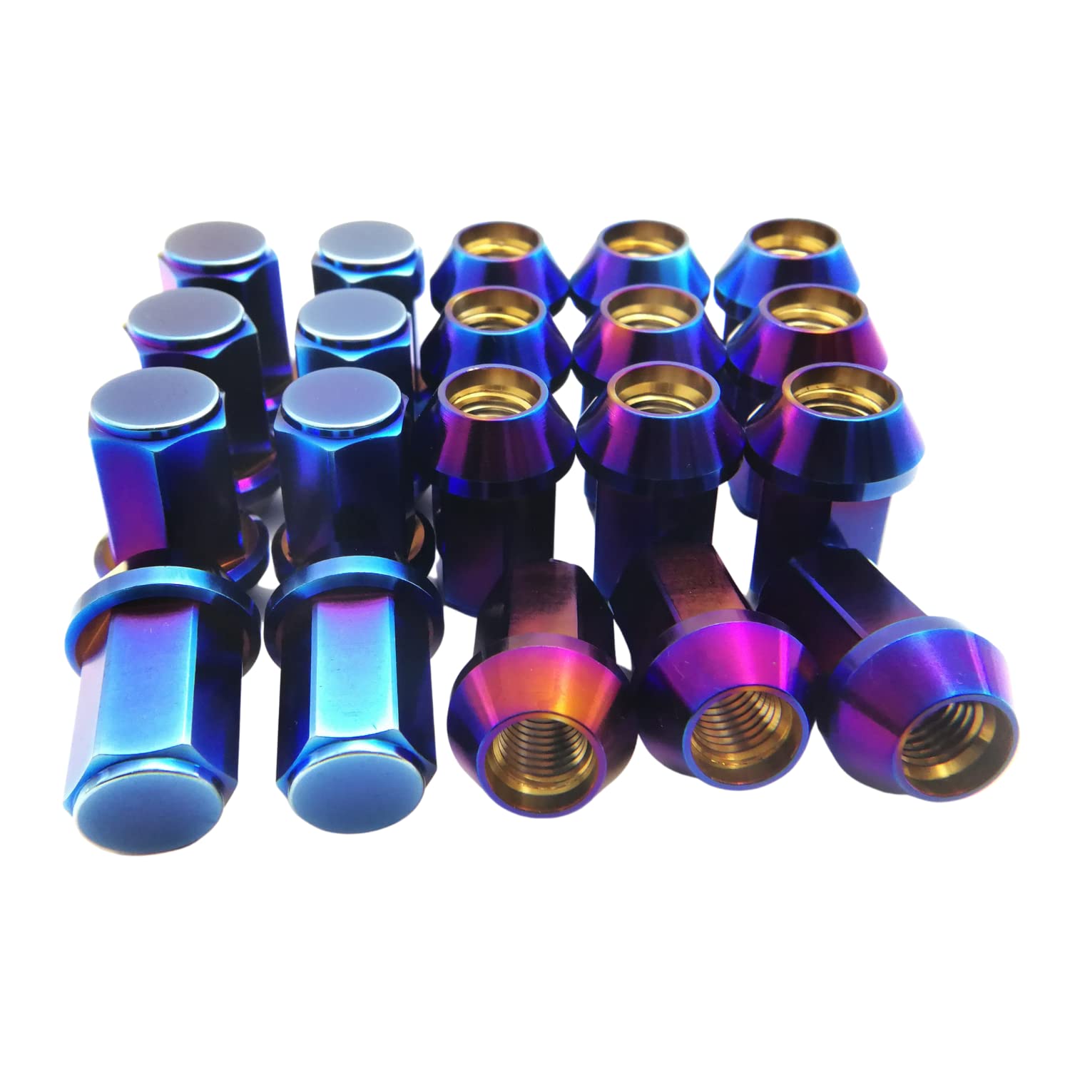 Wheel Accessories Parts Set of 20 Titanium Lug Nuts M12/14x1.25 RISON titanium Closed End 6AL4V Titanium GR5 Hex Wheel Lug Nut 20pcs/Set (M14*1.25, Burnt Blue)
