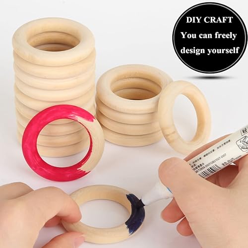 Miniatura 5 de 100 anillos de madera para manualidades, anillos de madera de 2 pulgadas para manualidades, anillos de madera sin terminar de 2.165 in, naturales