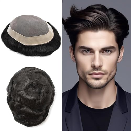 FACE MIRACLE - Postizo de pelo fino para hombre, 100% cabello humano, sistema de reemplazo de cabello monofilamento duradero para hombres, unidades