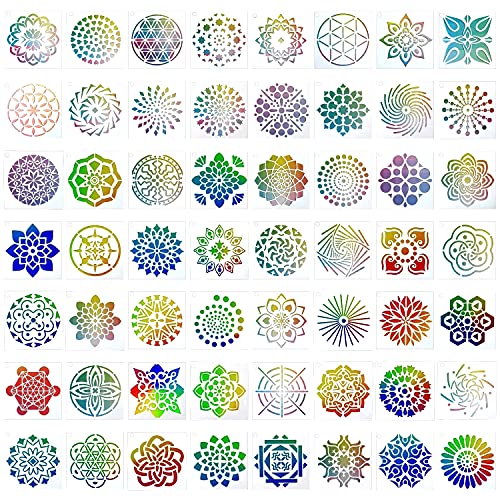 Lot de 56 pochoirs Mandala creux pour peinture sur bois, pierre, tissu, métal, meubles et murs (9 x 20 cm) - Image 3