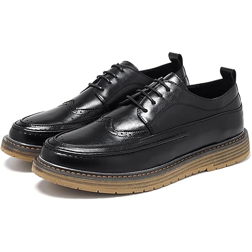 Men's Leather Lace-Up Brogue Oxfords Classic Round Toe Wingtips Comfort Slip-On Dress Work Shoes Casual Retro Formal Business Sneakers Shoe