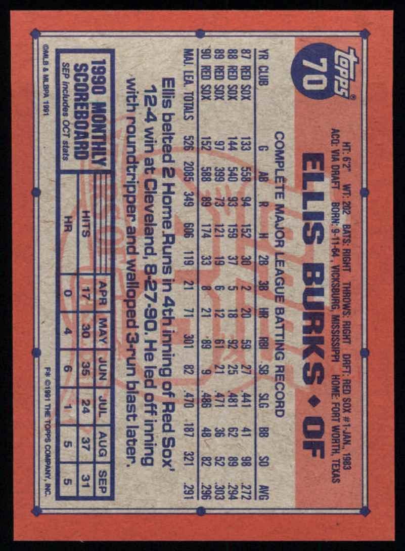 Amazon.com: 1991 Topps # 70 Ellis Burks Boston Red Sox