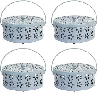 4Pack Iron Mosquito Coil Holder with Handle Round Retro Incense Coil Holder for Home Camping Indoor Outdoor Patio
