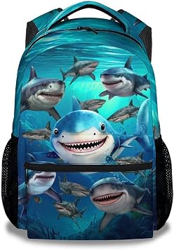 Shark Backpacks for Boys, Large Capacity Backpack for School, Cute Blue Lightweight Bookbag for Kids