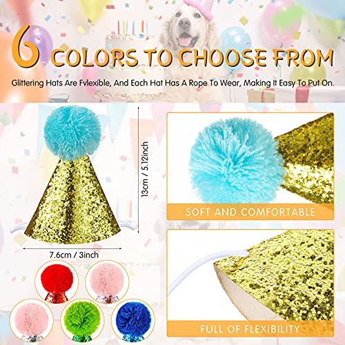 6 Pieces Dog Birthday Hat For Pets Party Decoration Accessories Pet Headband Hats Charms Grooming Accessories, Gold, Silver, Red, Blue, Green, Pink #TOP5