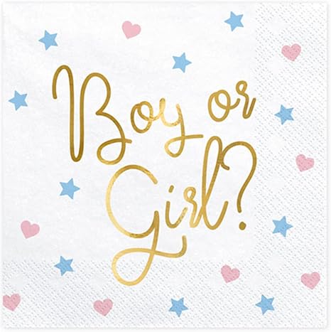 Tovaglioli Gender Reveal Party | 20 Pezzi 33x33 Cm | Scritta Boy Or Girl | Per Baby Shower - Foto 6