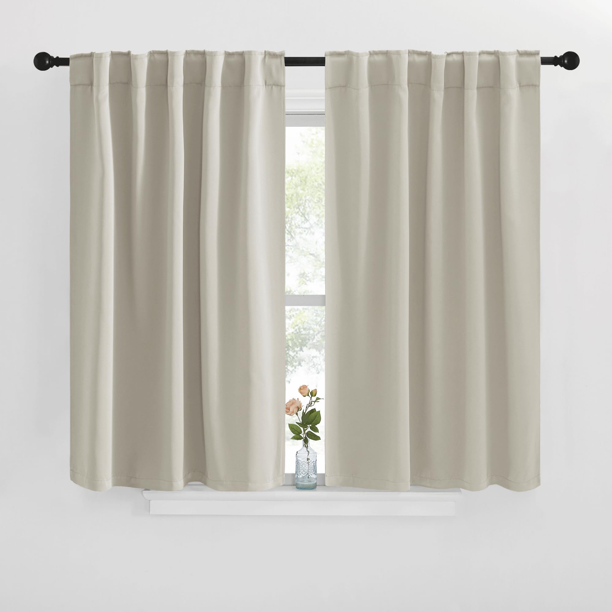 NICETOWN Blackout Curtain Panels for Kitchen - (Natural Color) 29x36 inch, 2 Panels Set, Room Darkening Blackout Drapes for Window