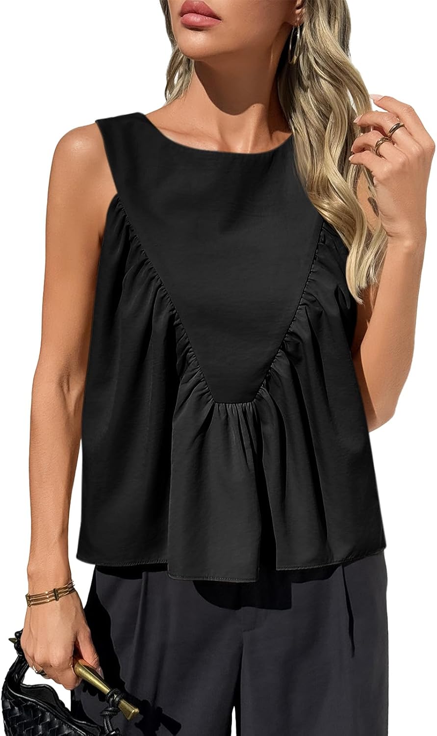 Cicy Bell Womens Peplum Babydoll Tank Tops Summer Sleeveless Loose T Shirts Casual Shirred Flowy Tops