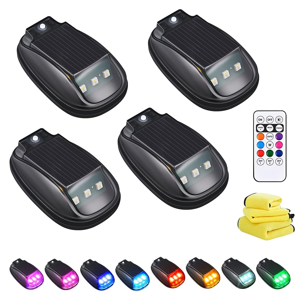 Luce stroboscopica impermeabile RGB a energia solare, senza fili, con sensore di movimento e vibrazione, luce stroboscopica a LED ad alta luminosità, per moto, auto e camion