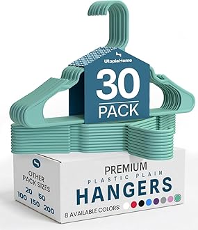 Utopia Home 30 Pack Plastic Hangers Space Saving, Durable Hanger with Shoulder Grooves, Aqua