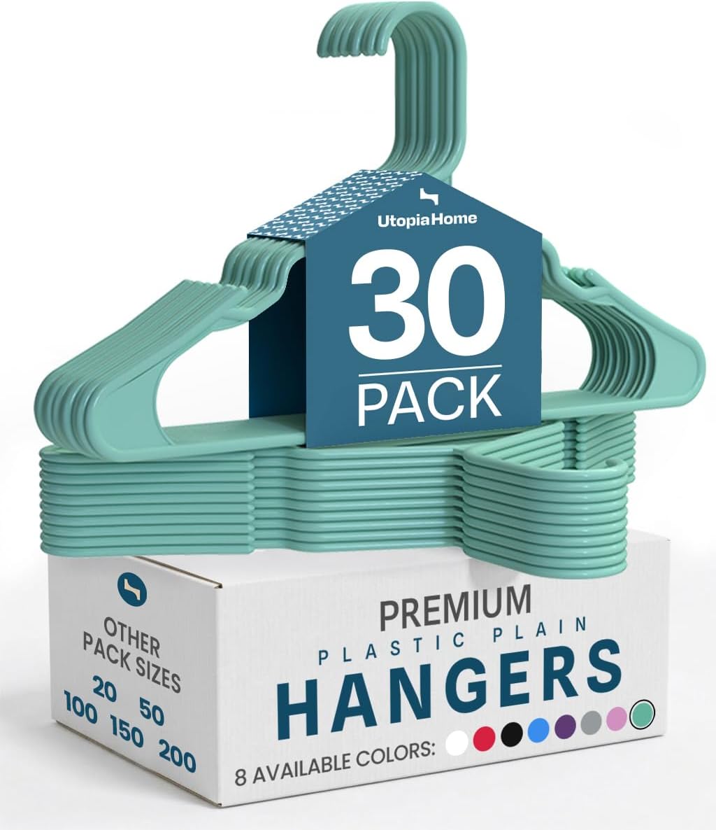 Utopia Home 30 Pack Plastic Hangers Space Saving, Durable Hanger with Shoulder Grooves, Aqua