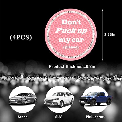 Miniatura 2 de Paquete de 4 posavasos brillantes para automóvil, portavasos de cristal de 2.75 pulgadas, portavasos de silicona antideslizante para mujeres y