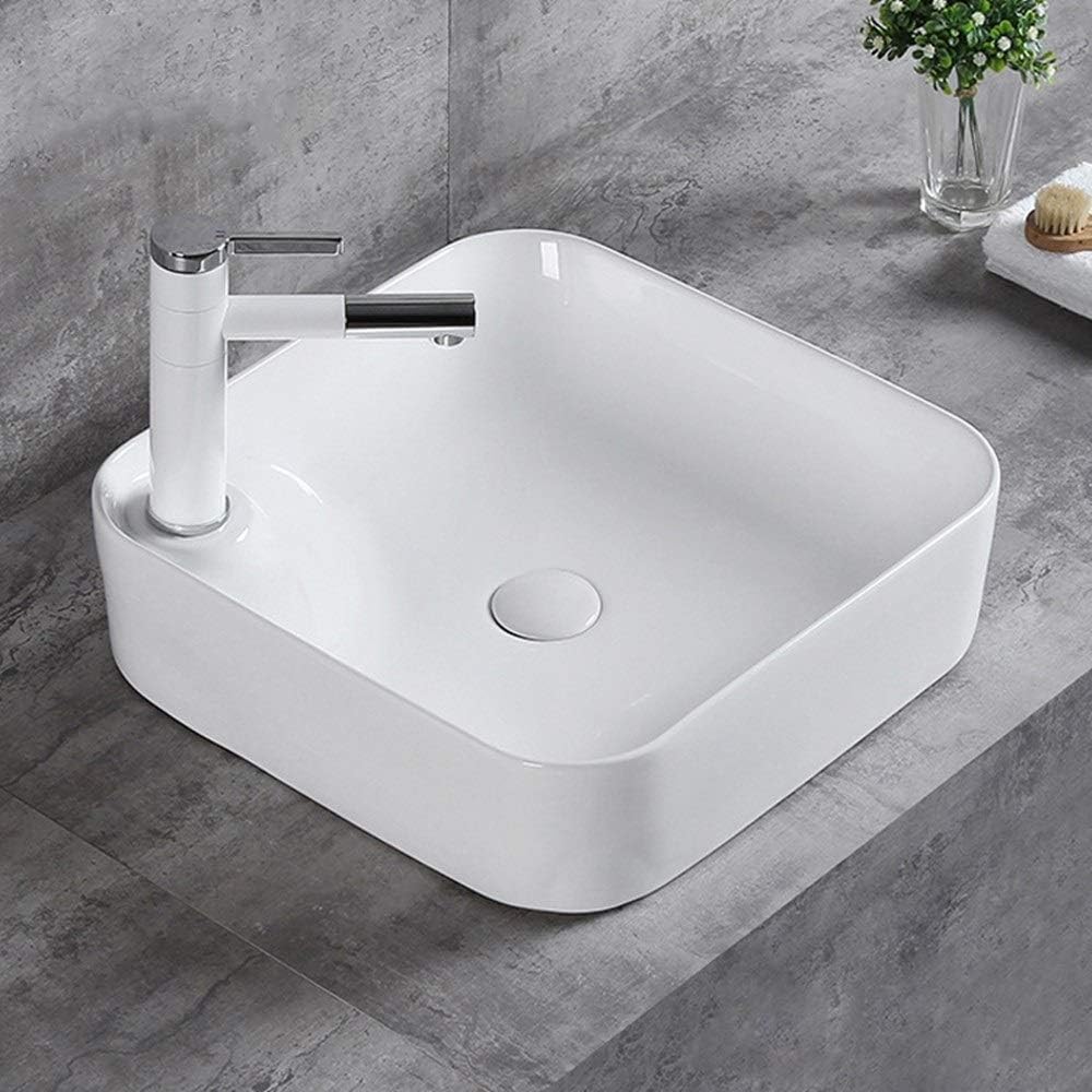 Bathrooms Wash Basin Square Ceramic Basin Simple Art Basin Bathroom Ceramic Wash Basin Wash Basin for Lavatory Bathroom (Color : White, Size : 42.5x42.5x12cm) Double the comfort