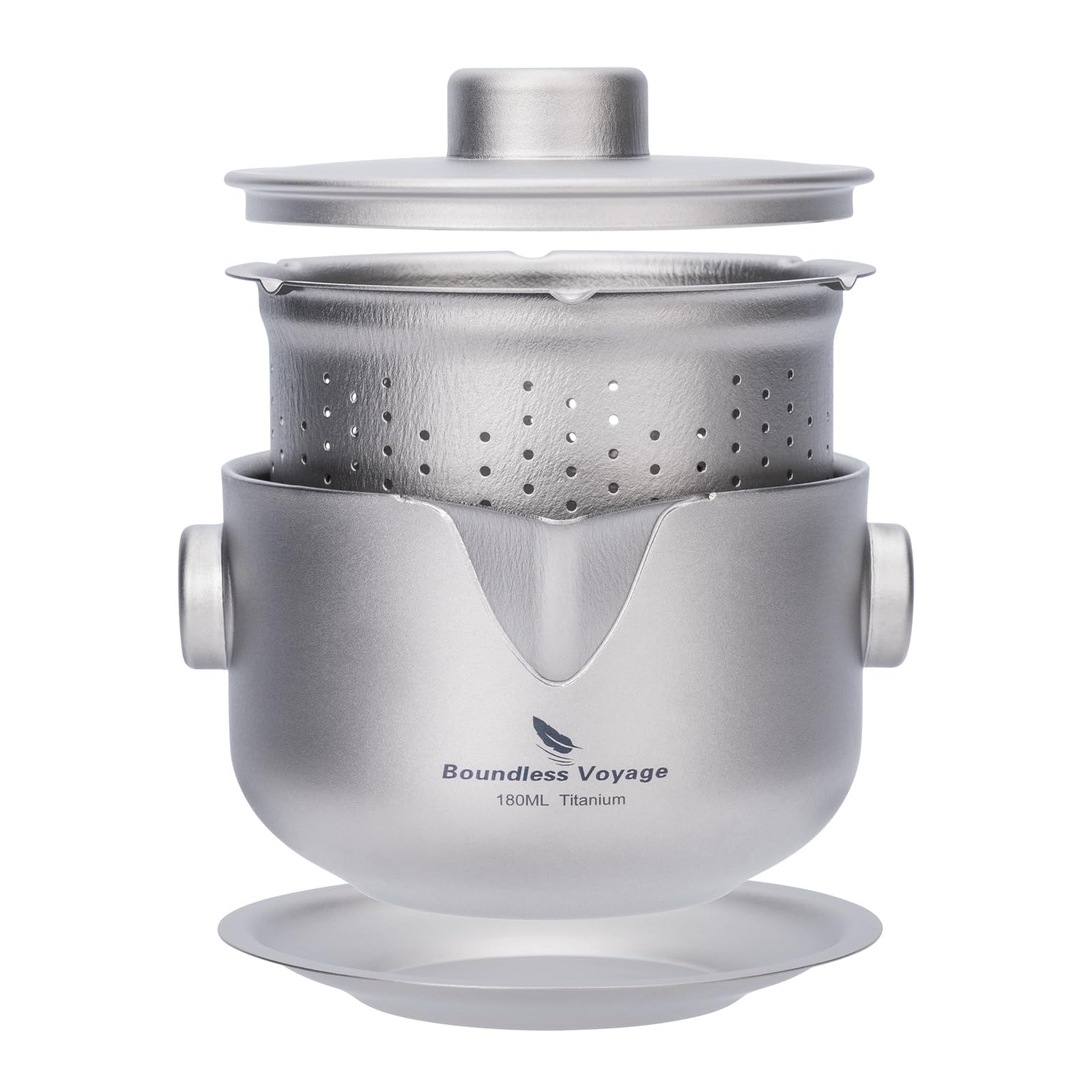 iBasingo 180ML Titanium Kung Fu Tea Bowl Teapot with Strainer Double-Layer Gaiwan Portable Dividing Cup for Outdoor Camping Travel Picnic Backpacking Home Office Ti3136D