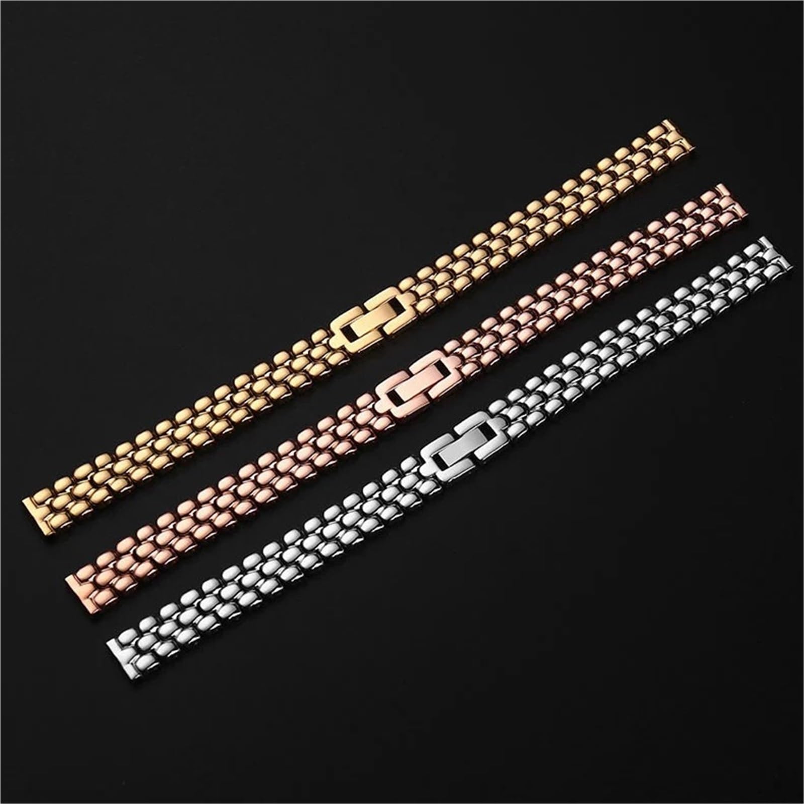 Bracelet de Montre en Acier Inoxydable, Petit Bracelet de 6 mm, 8 mm, 10 mm, Bracelet de Montre en métal, Bracelet en Or Rose