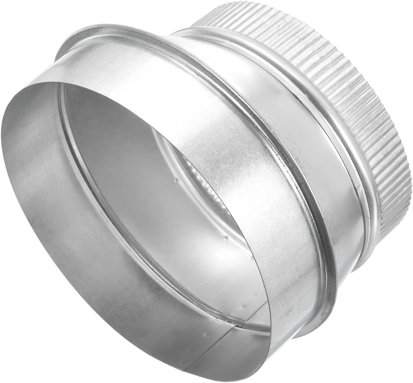 Eccentric Duct Reducer (7" to 6") - Galvanized Steel Crimped End Ducting Connector Increaser Round Air Duct Adapter Pipe Vent Inline Fitting for HVAC Ventilation System, Silver