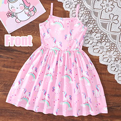 Little Girls Unicorn Dress Casual Pink Summer Dress Backless Beach Sundress Birthday Party Dress 1-6 Years (1306-1T) #TOP1