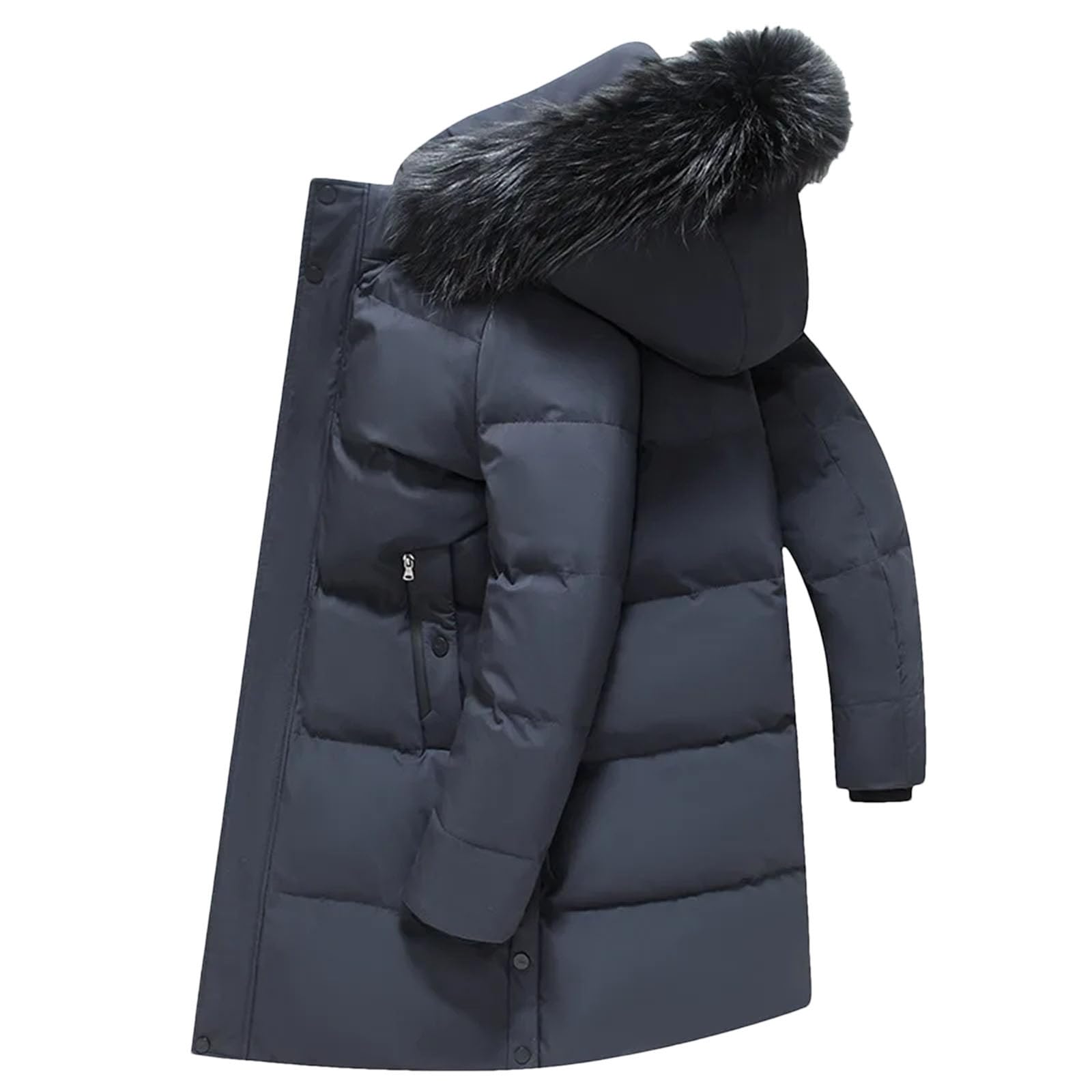 Dcvmvmn Mens Down Jacket Mid-Length Slim Hooded Collar Thickened Puffer Coat Winter Warm Outerwear