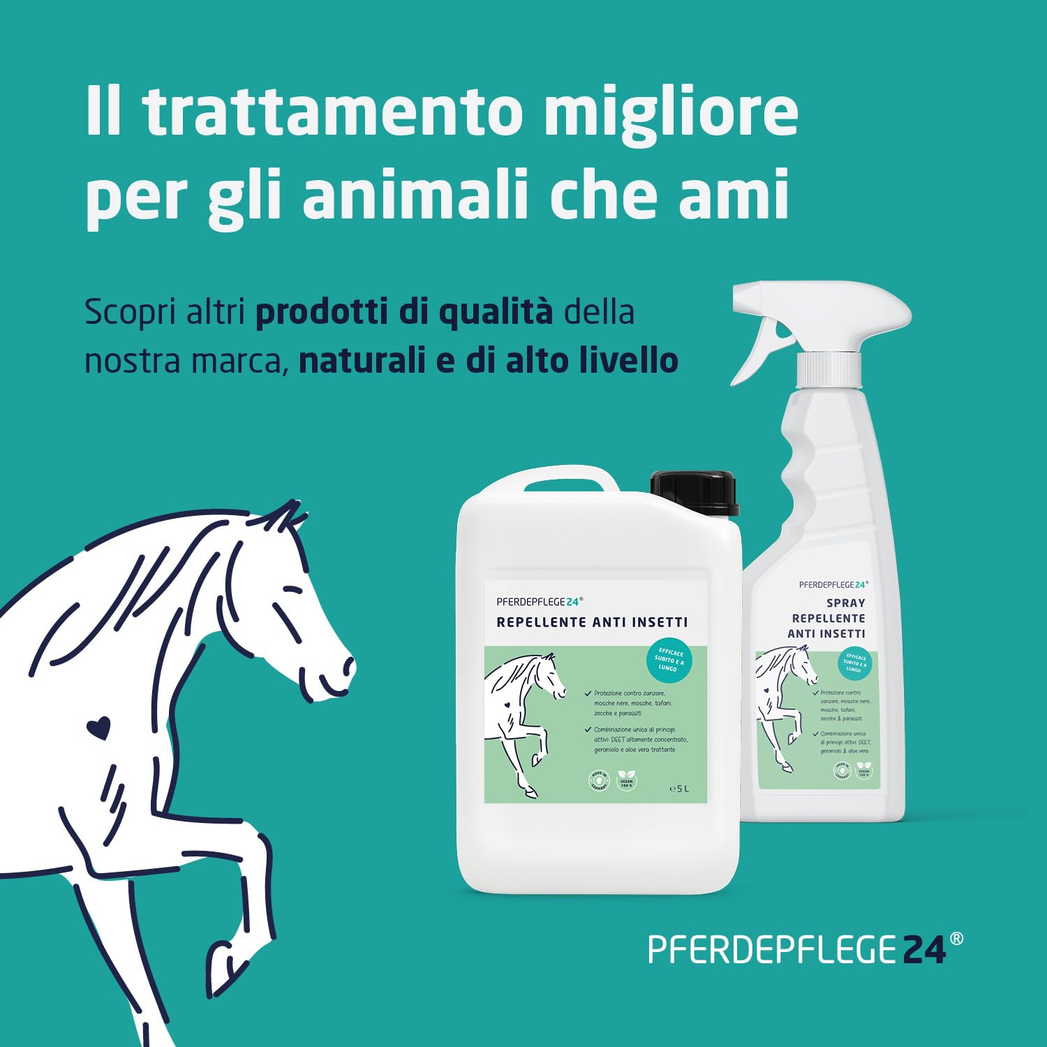 PFERDEPFLEGE24 Lo Spray per Coda & Criniera del cavallo in 0,5l, 1l, 2,5l & 5l - Lucentezza splendente, pettinabilità facile & cura delicata - Accessori & trattamenti per il cavallo