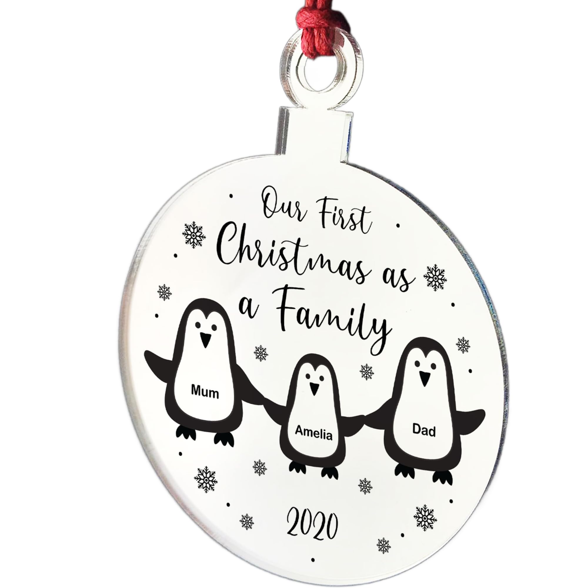 Personalised Our First Christmas As A Family Engraved Bauble New Baby Gift Keepake