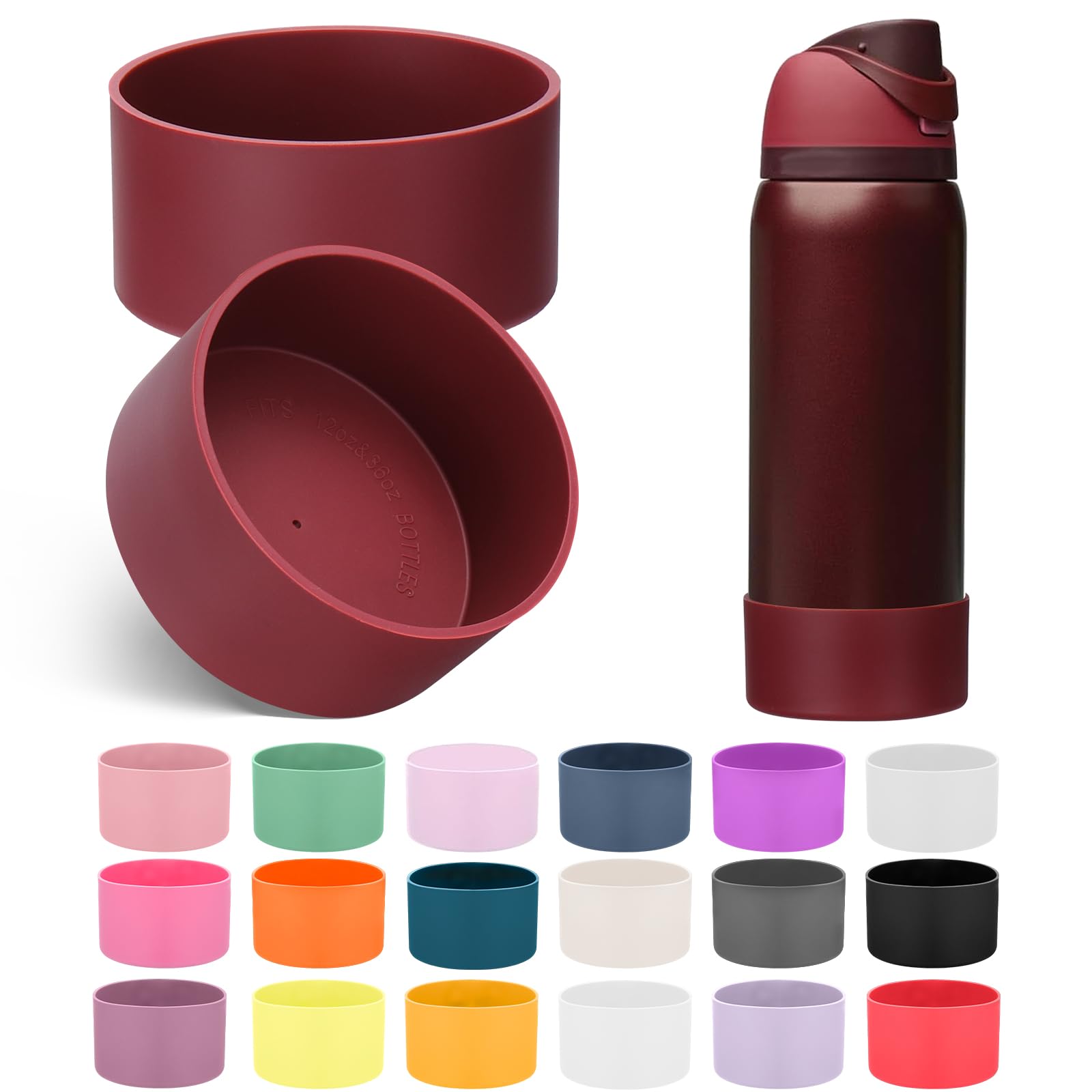 Mity rain 2PCS Silicone Boot for Owala Water Bottle 24 oz 32 oz, Anti-Slip Protective Sleeve Bottom Bumper Protector for FreeSip Stainless Steel Water Bottles Accessories (Black Cherry, 32oz)-image-46